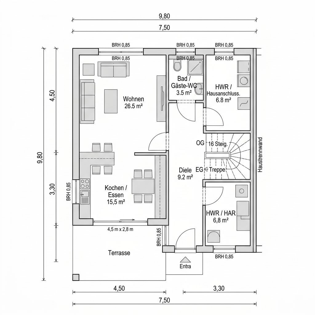 Plattegrond Doppelhaus Duo 142 van massa haus — 142 m², 5 kamers
