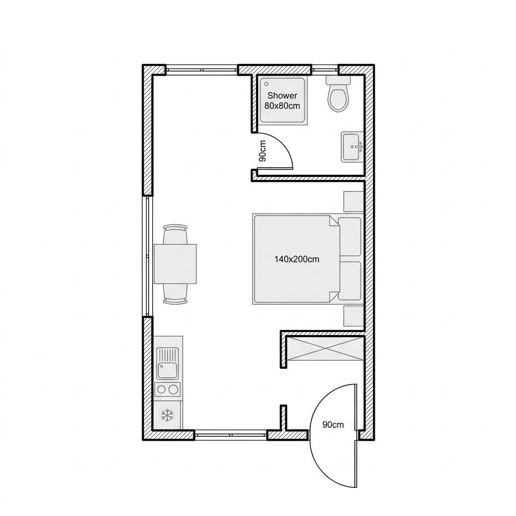 Plattegrond ECO A1 van McCube — 29 m², 1 kamers