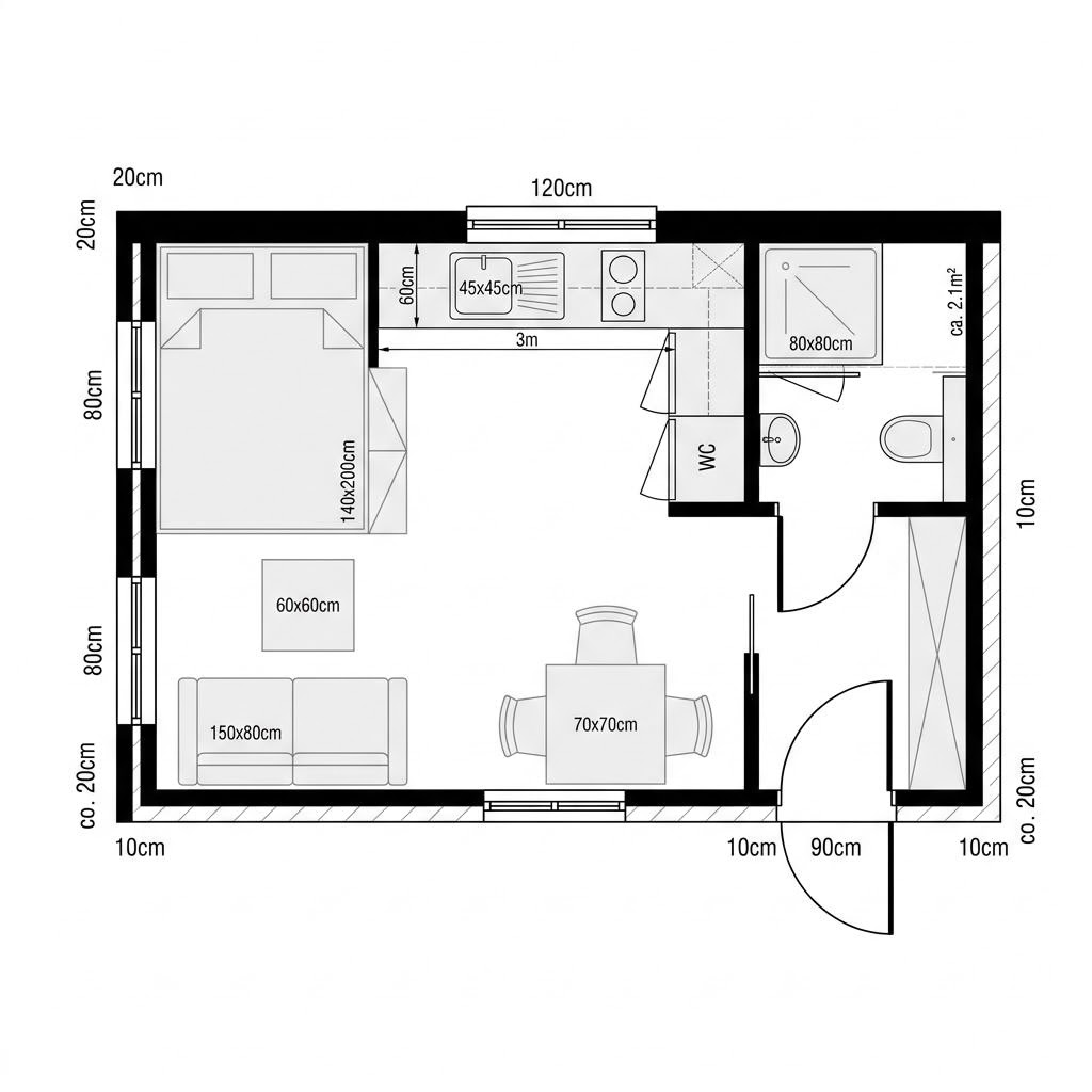 Plattegrond McTiny L van McCube — 26 m², 1 kamers