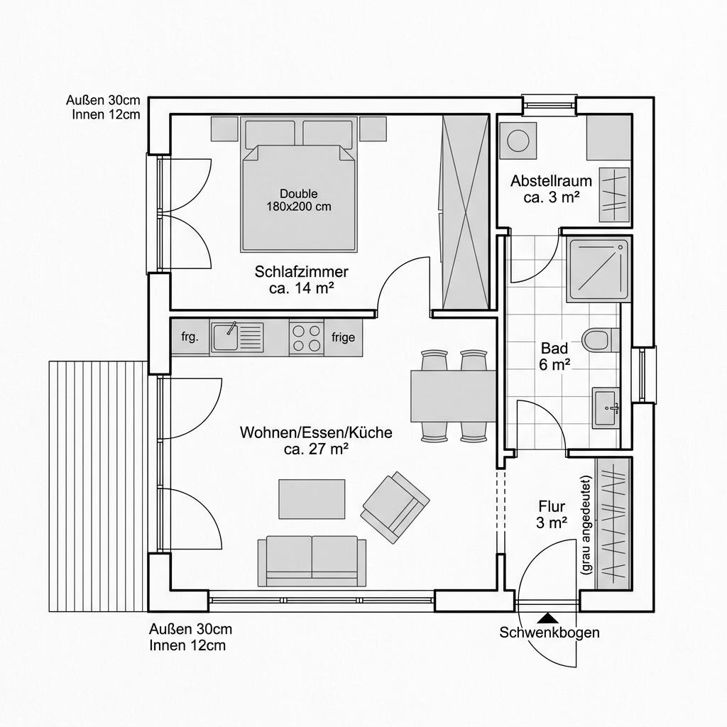 Plattegrond Serie C3 van McCube — 56 m², 2 kamers