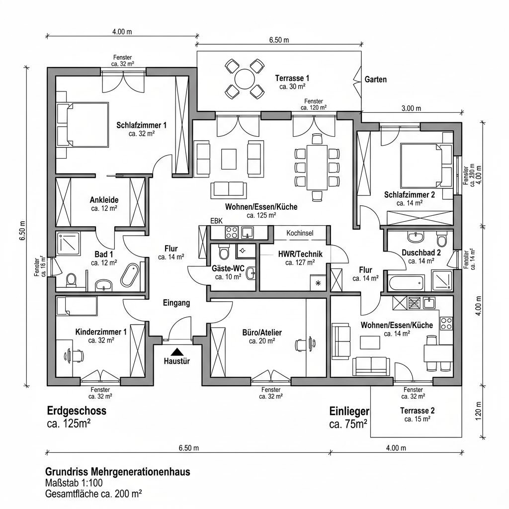 Plattegrond Familienhaus Aura mit Einliegerwohnung van Kern-Haus — 200 m², 7 kamers