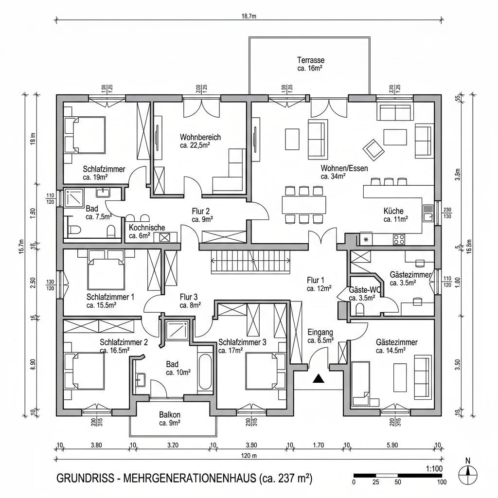 Plattegrond Stadtvilla Vivaro mit Einliegerwohnung van Kern-Haus — 237 m², 7 kamers
