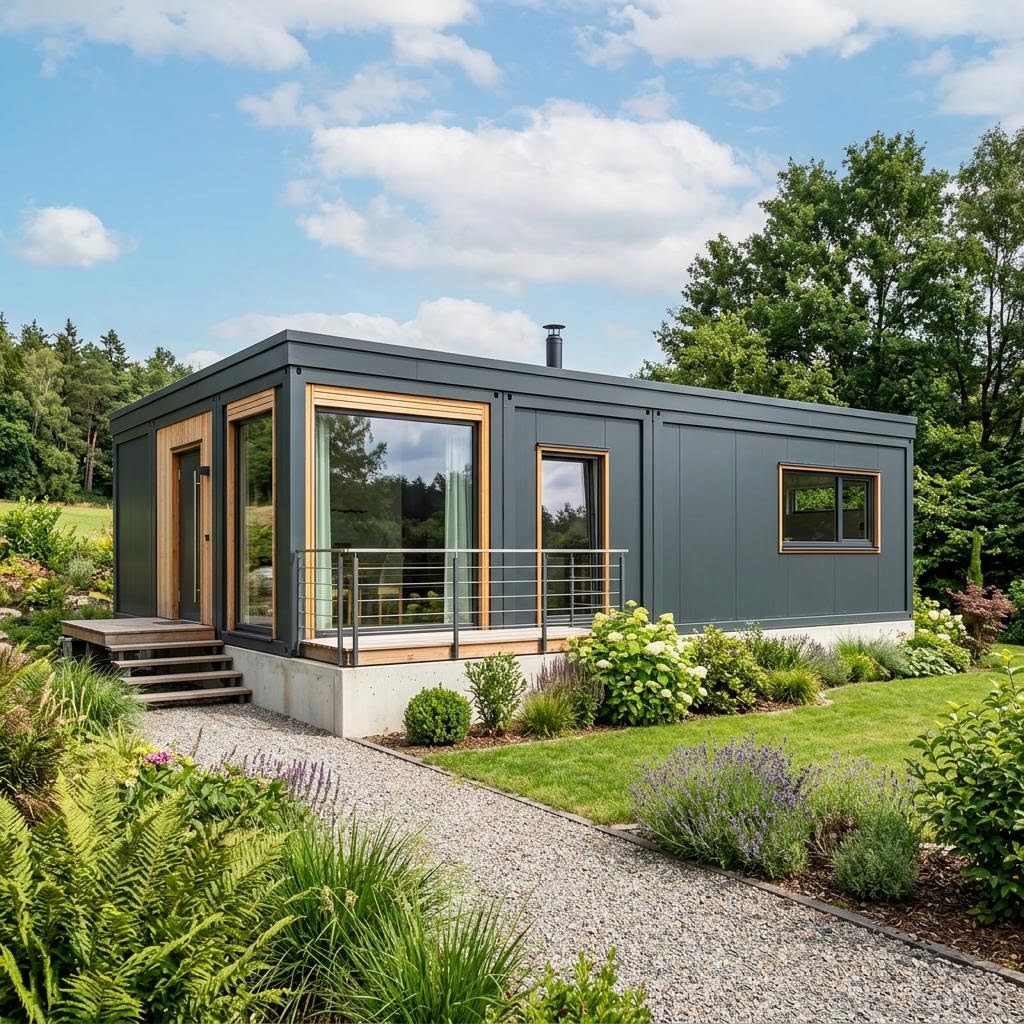 Containerwoning Wohncontainer W6 van Conliving met plat dak — prefab woning van 44 m²