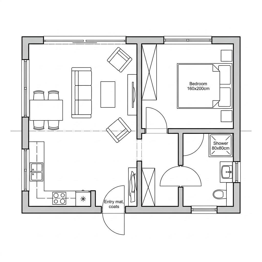Plattegrond Wohncontainer W6 van Conliving — 44 m², 2 kamers