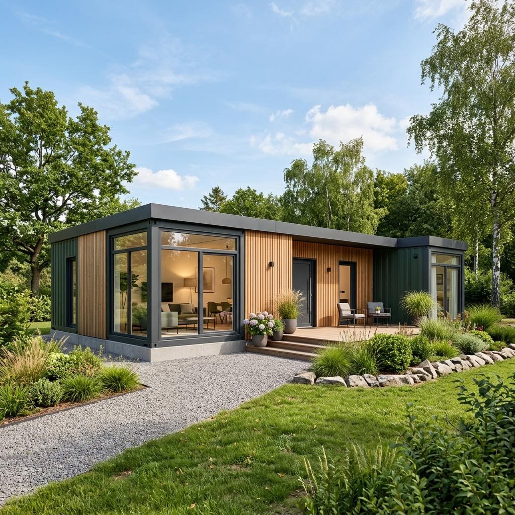 Containerwoning Wohncontainer W7 van Conliving met plat dak — prefab woning van 101 m²