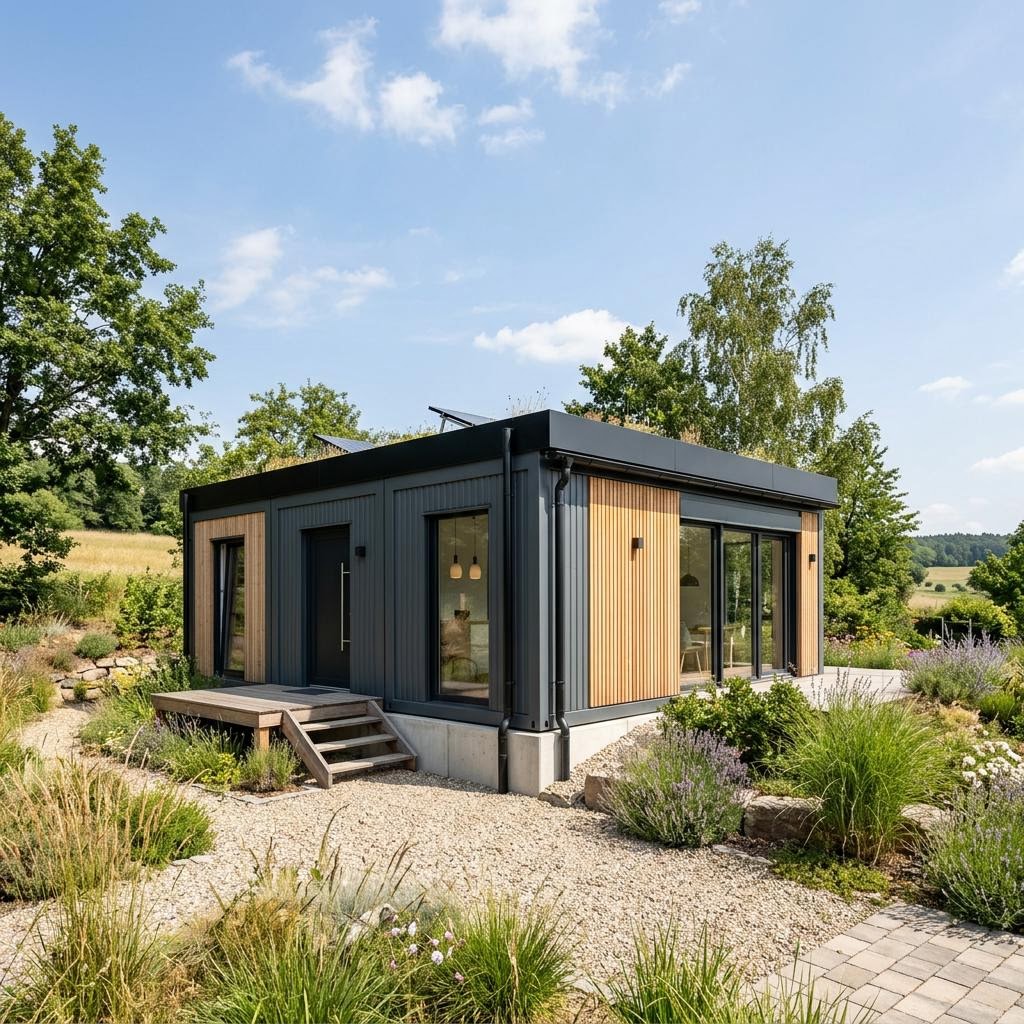 Containerwoning Baumodul van Containerwerk met plat dak — prefab woning van 30 m²