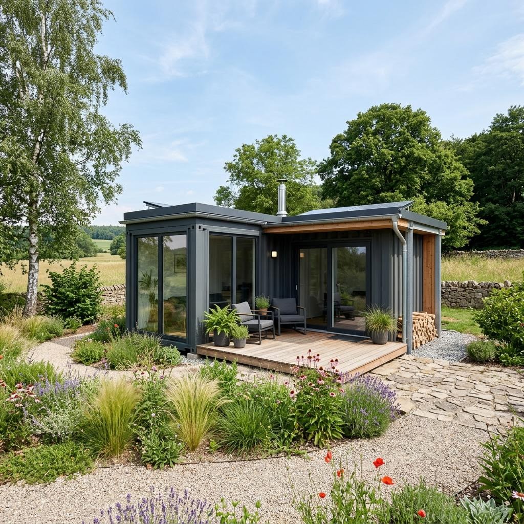 Containerwoning Raummodul Universelles Wohnen van Containerwerk met plat dak — prefab woning van 25 m²