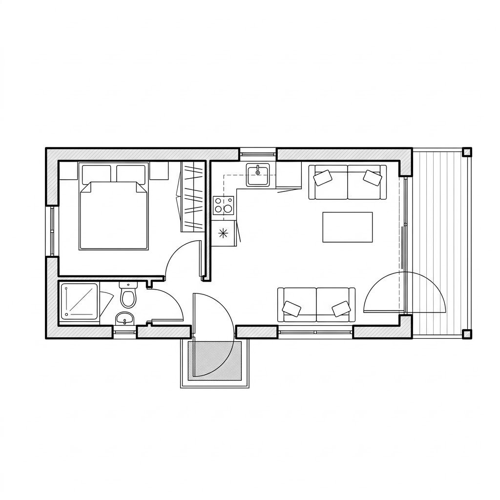 Plattegrond Raummodul Universelles Wohnen van Containerwerk — 25 m², 1 kamers