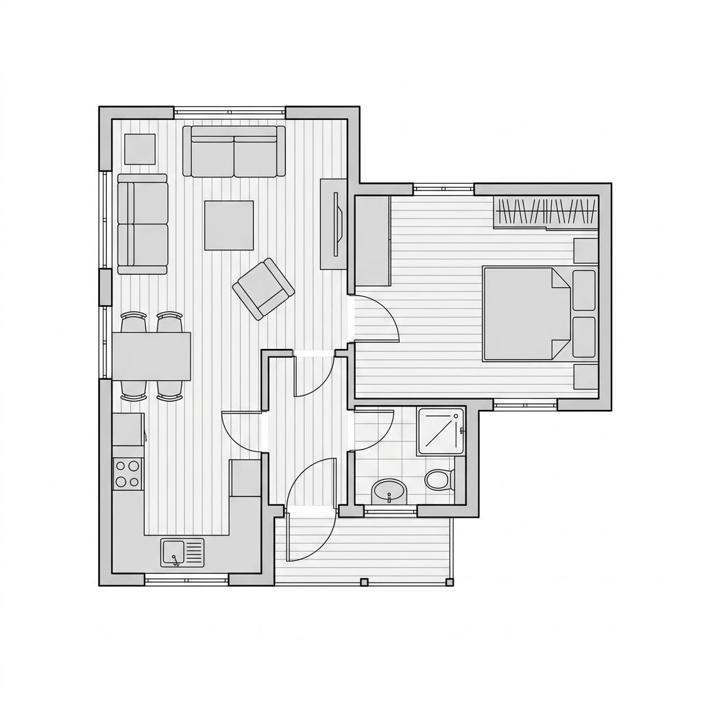 Plattegrond F 10-049.9.1 FlyingSpace van SchwörerHaus — 49 m², 3 kamers