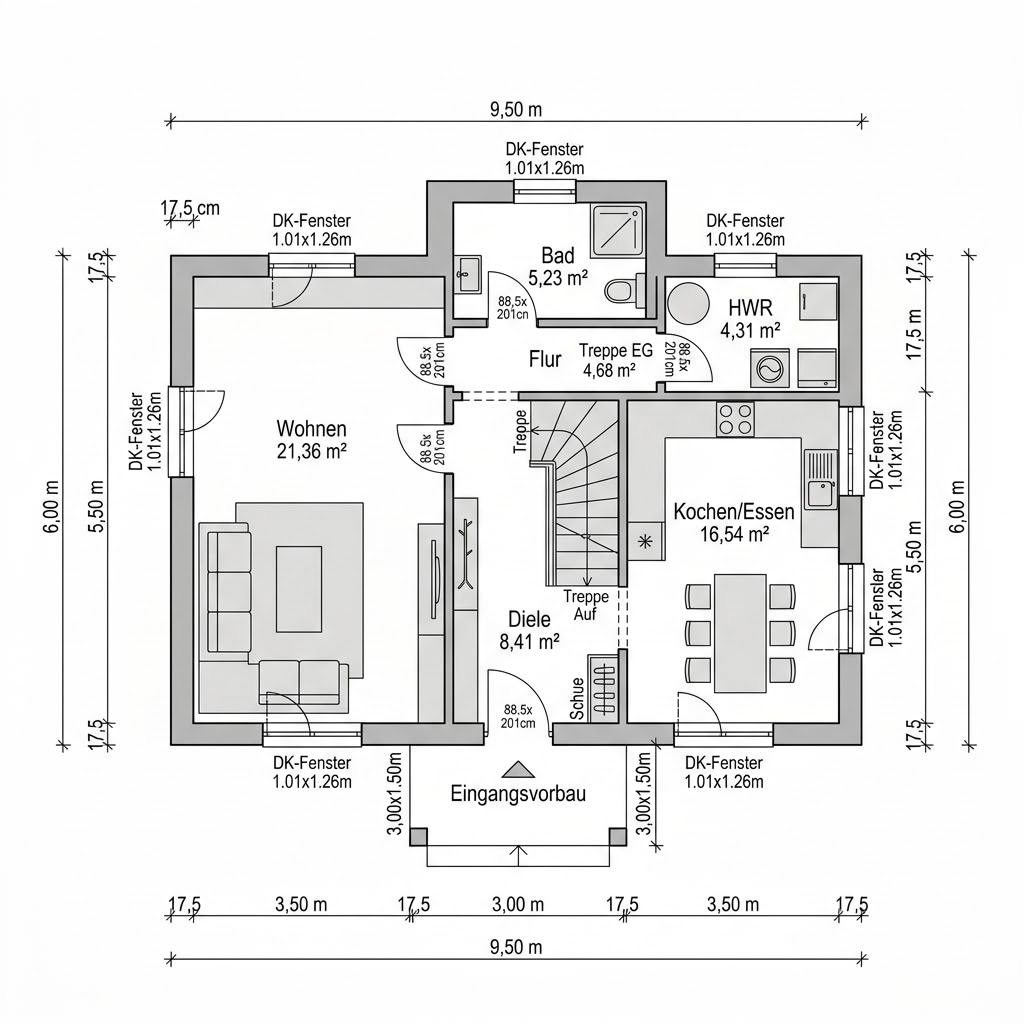 Plattegrond Kapitänshaus Cuxhaven 112 van Nordic Haus — 112 m², 4 kamers