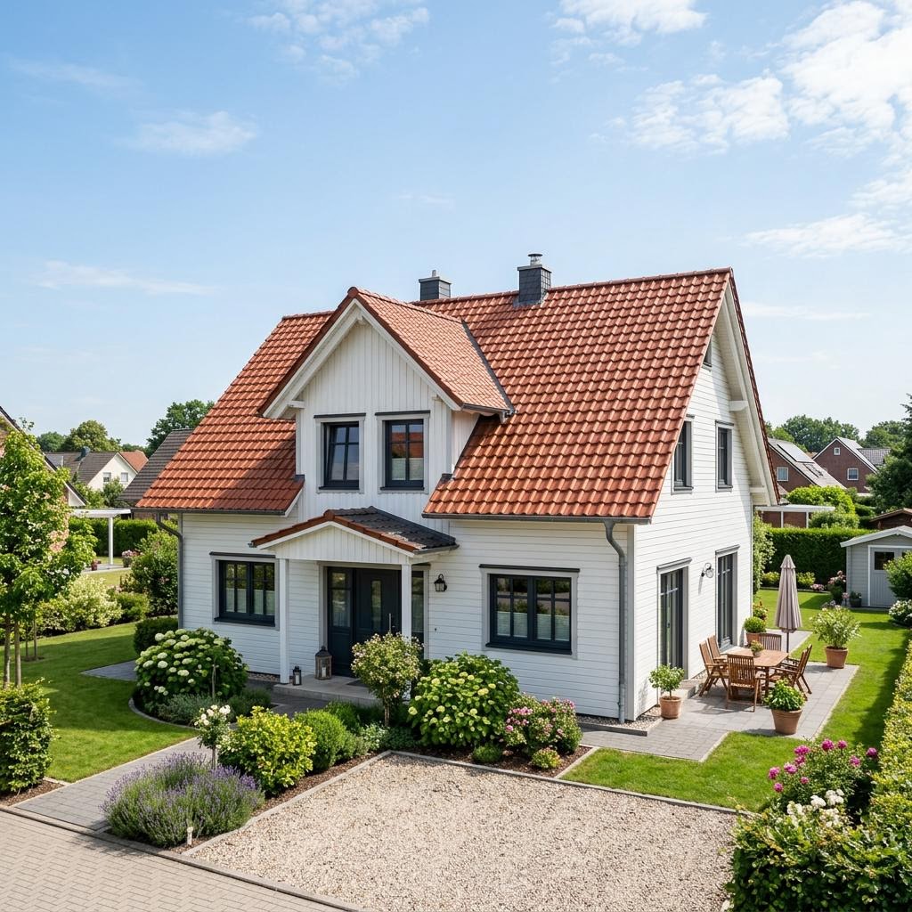 Kapiteinshuis Kapitänshaus Dithmarschen 122 van Nordic Haus met zadeldak — prefab woning van 122 m²