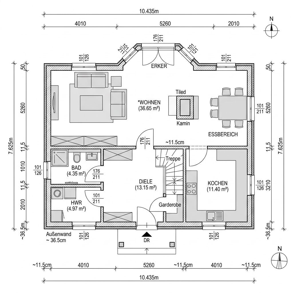 Plattegrond Kapitänshaus Dithmarschen 122 van Nordic Haus — 122 m², 4 kamers