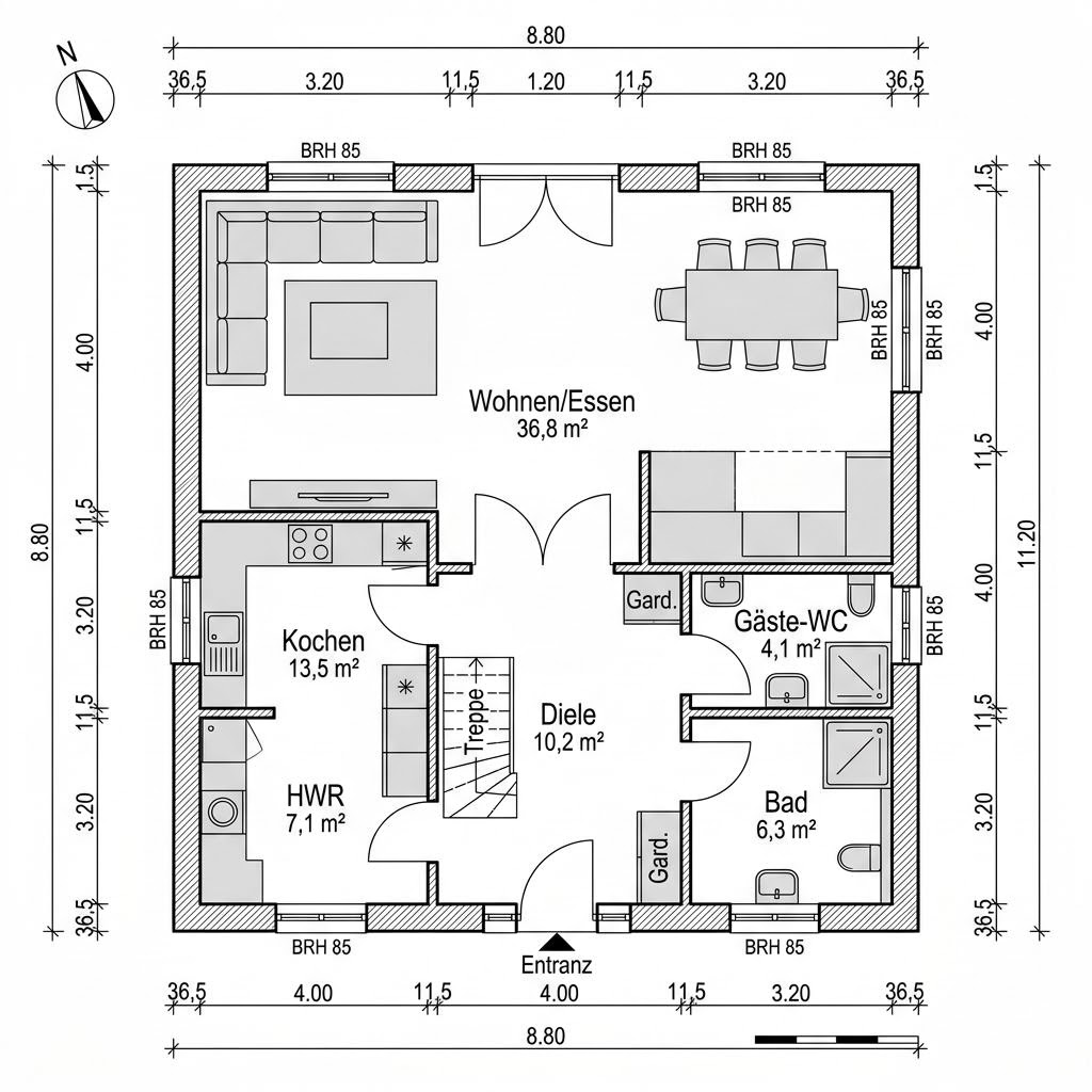 Plattegrond Kapitänshaus Emden 135 van Nordic Haus — 135 m², 5 kamers