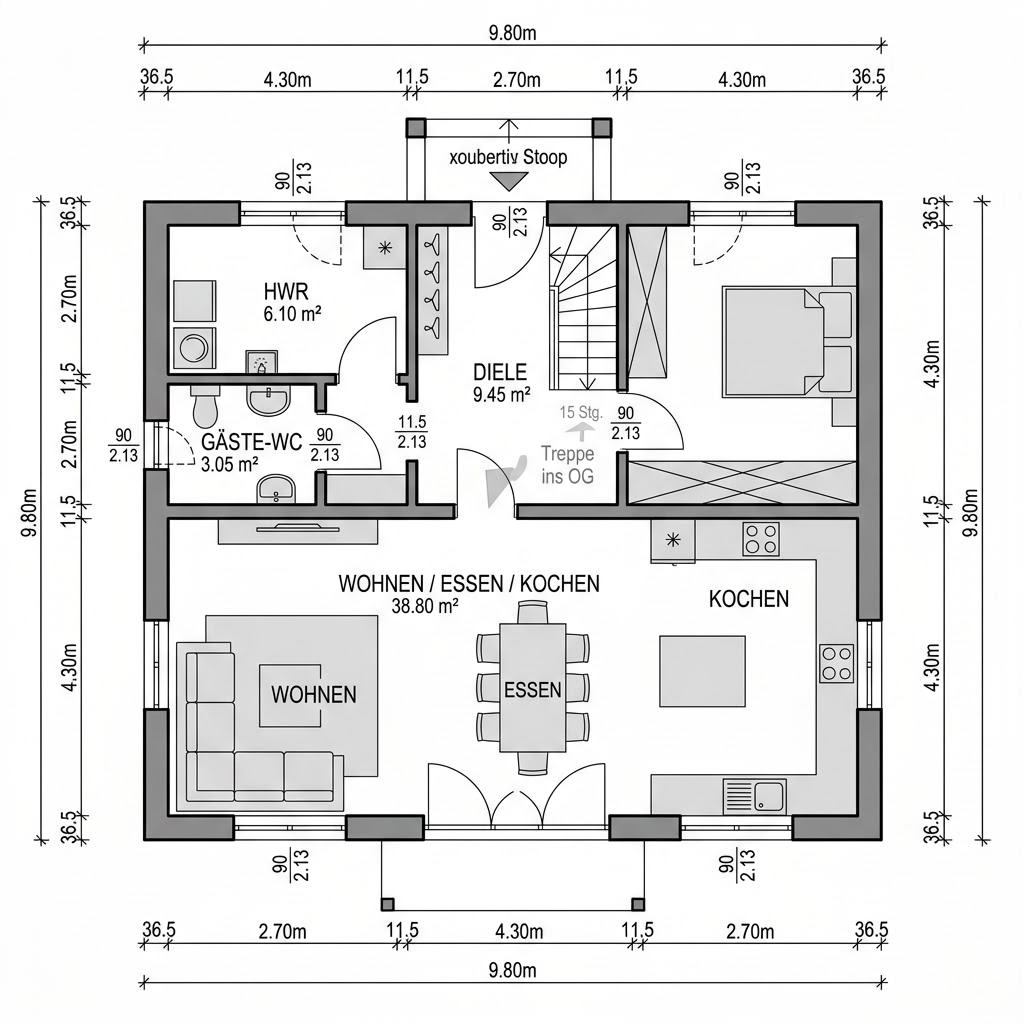 Plattegrond Kapitänshaus Föhr 118 van Nordic Haus — 118 m², 4 kamers