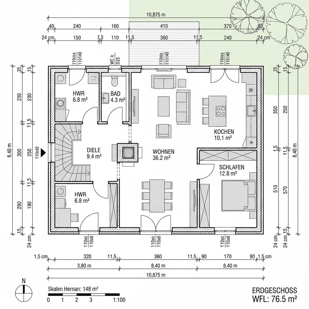 Plattegrond Kapitänshaus Norderney 148 van Nordic Haus — 148 m², 5 kamers
