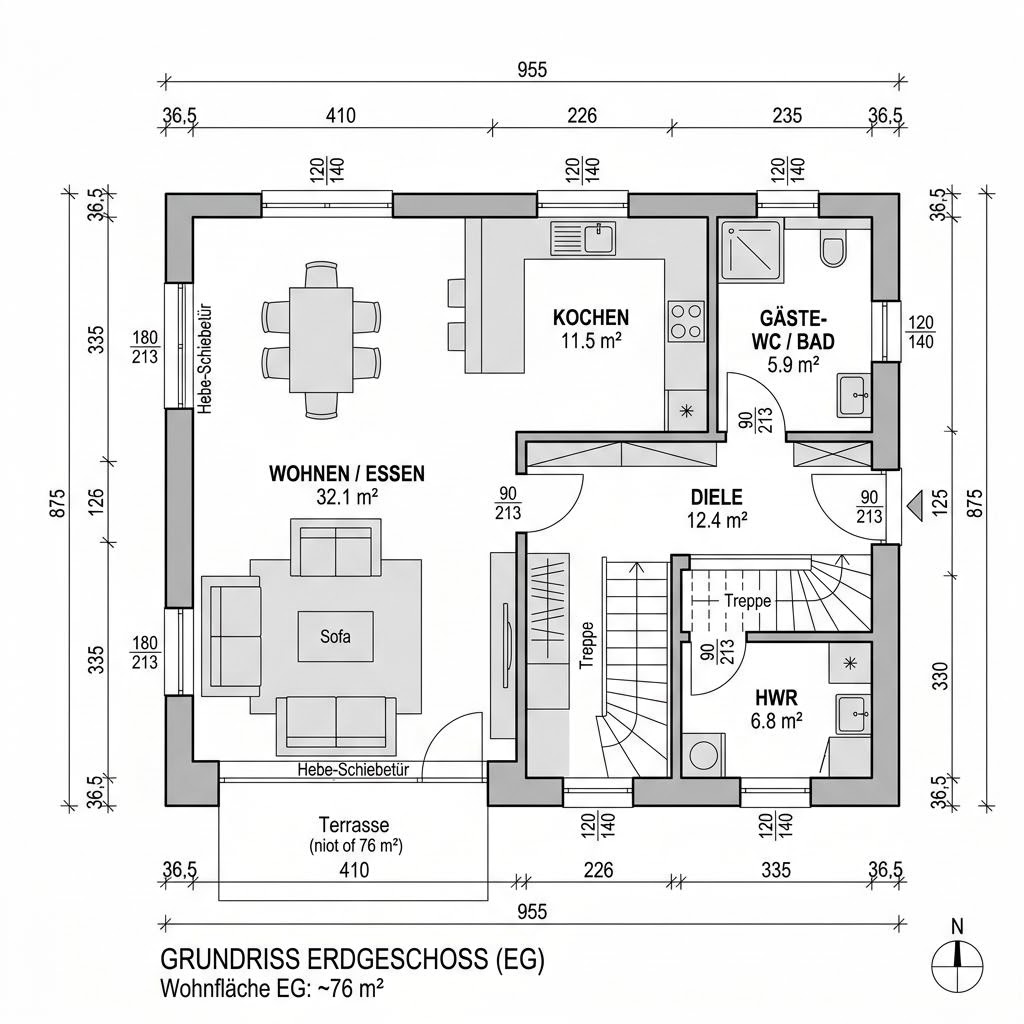 Plattegrond Kapitänshaus Sylt 142 van Nordic Haus — 142 m², 5 kamers