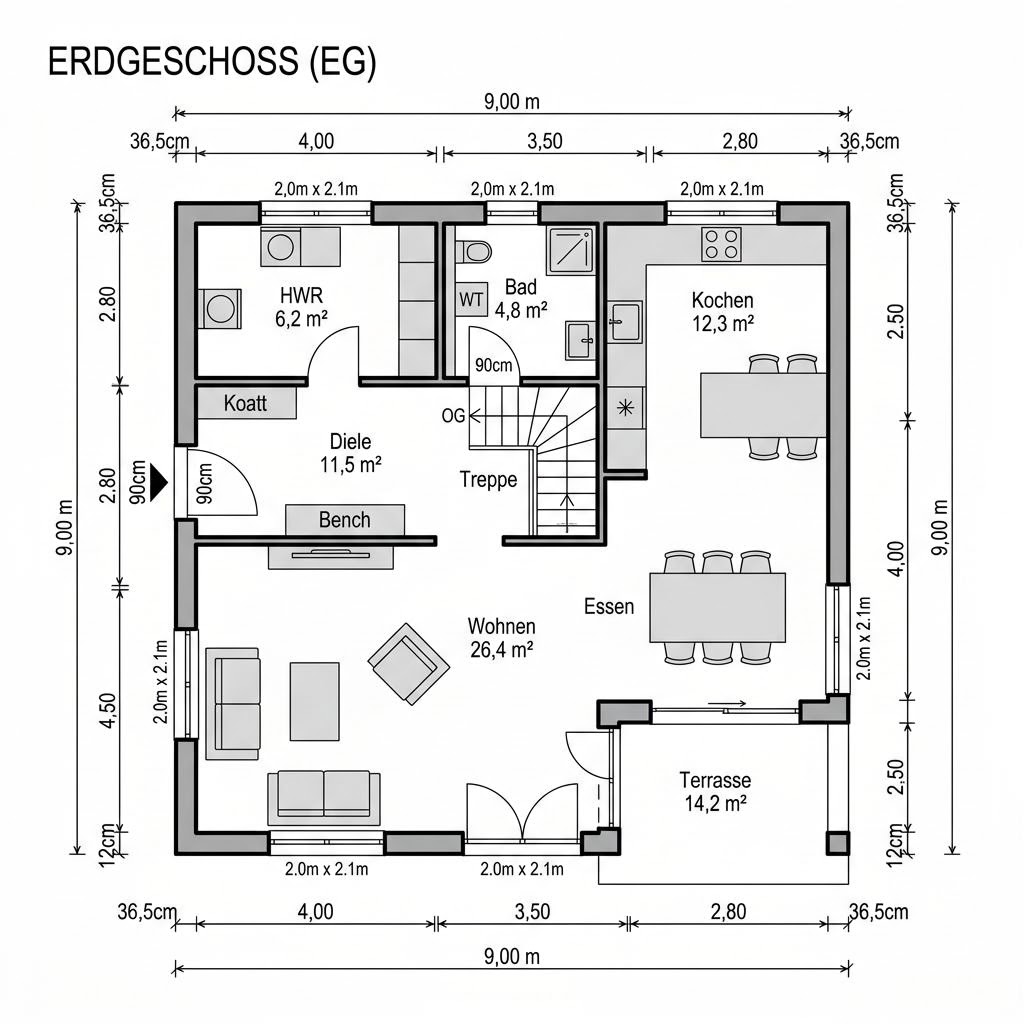Plattegrond Kubushaus Cubus 162 van OKAL Haus — 162 m², 5 kamers