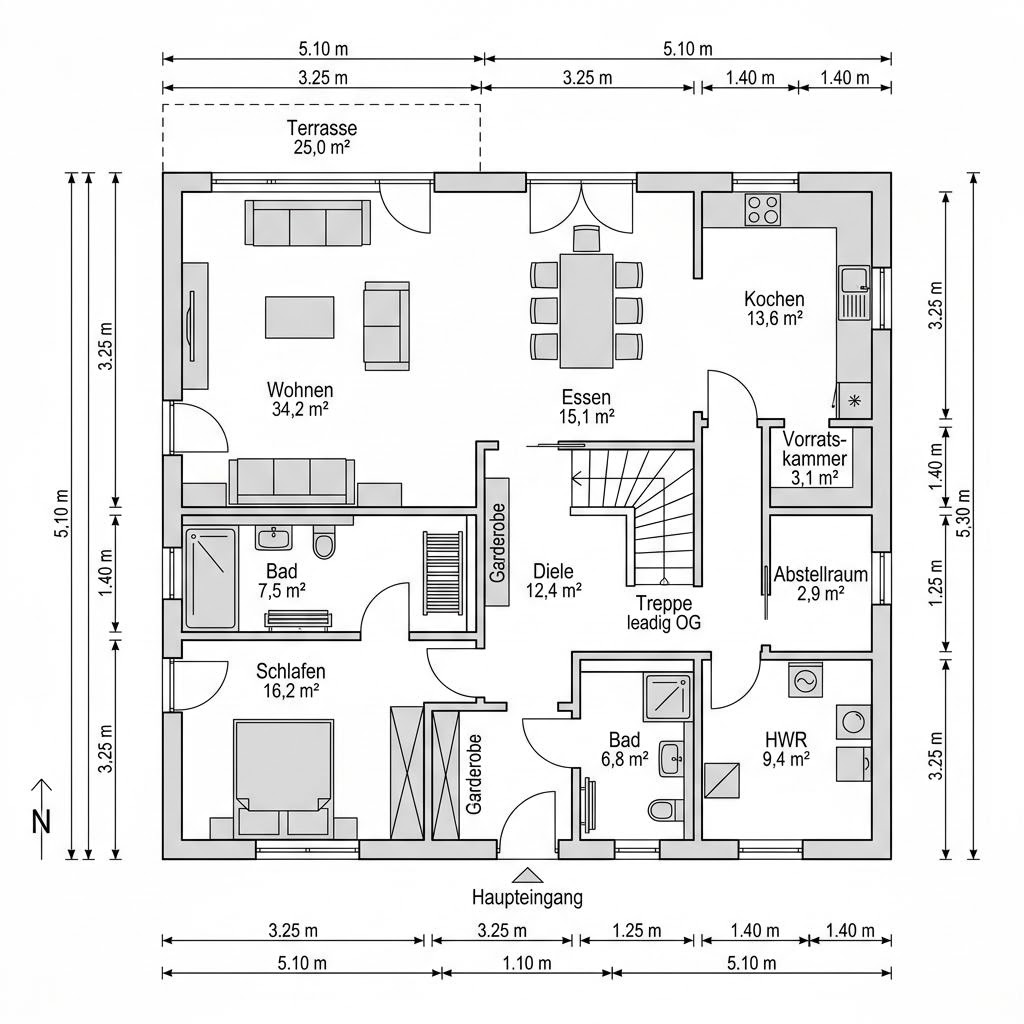 Plattegrond Family Plus 230 van OKAL Haus — 230 m², 8 kamers