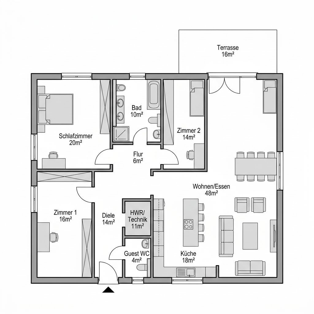 Plattegrond Pult 30 van OKAL Haus — 165 m², 5 kamers
