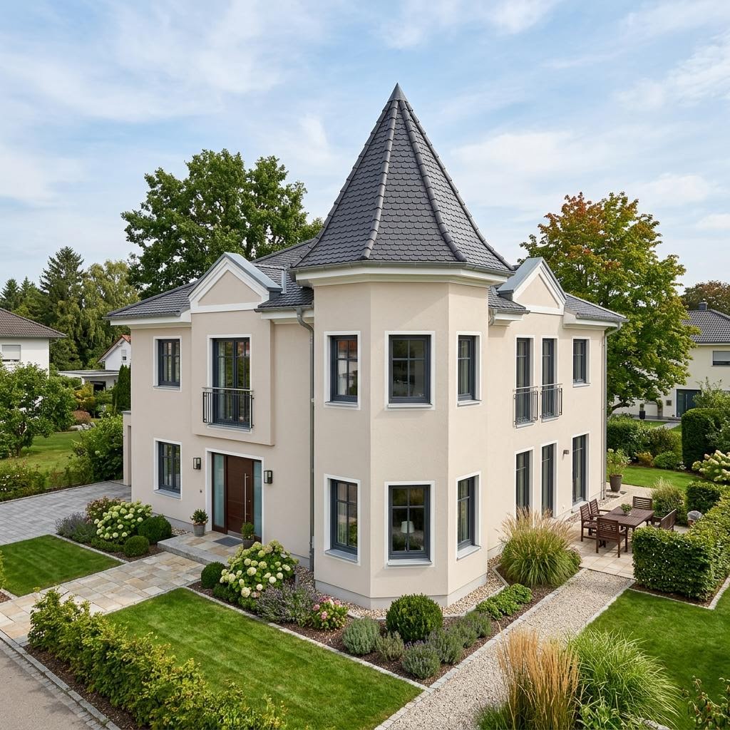 Stadsvilla Stadtvilla Turm 152 van OKAL Haus met torenspits — prefab woning van 152 m²