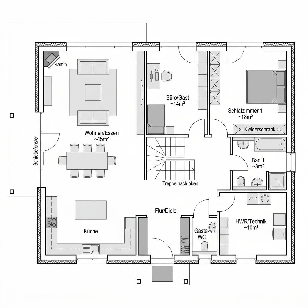 Plattegrond Vita 128 van OKAL Haus — 128 m², 5 kamers