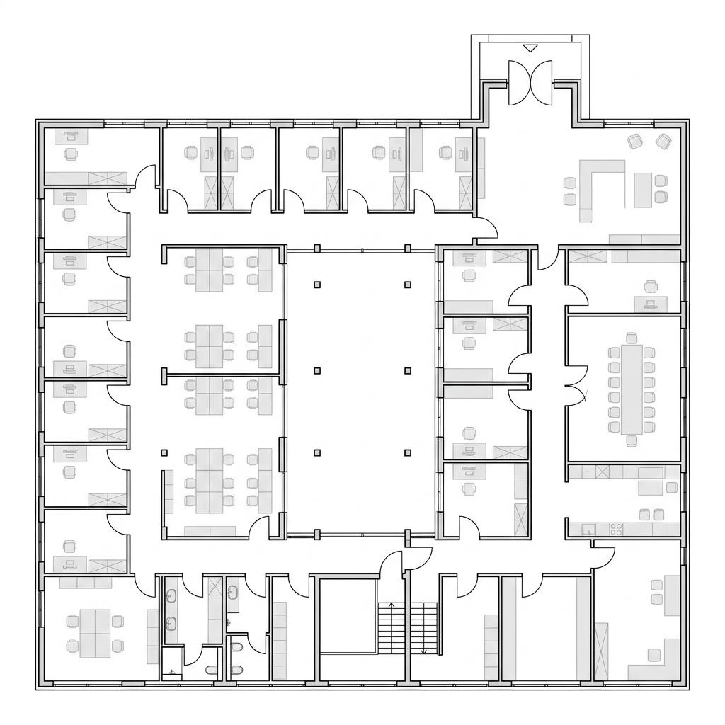 Plattegrond Bürogebäude Vital-Businessgebäude van Regnauer Hausbau — 2000 m², 30 kamers