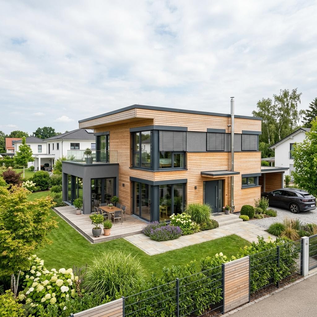 Woning met plat dak Cube 150 van Regnauer Hausbau met plat dak — prefab woning van 150 m²