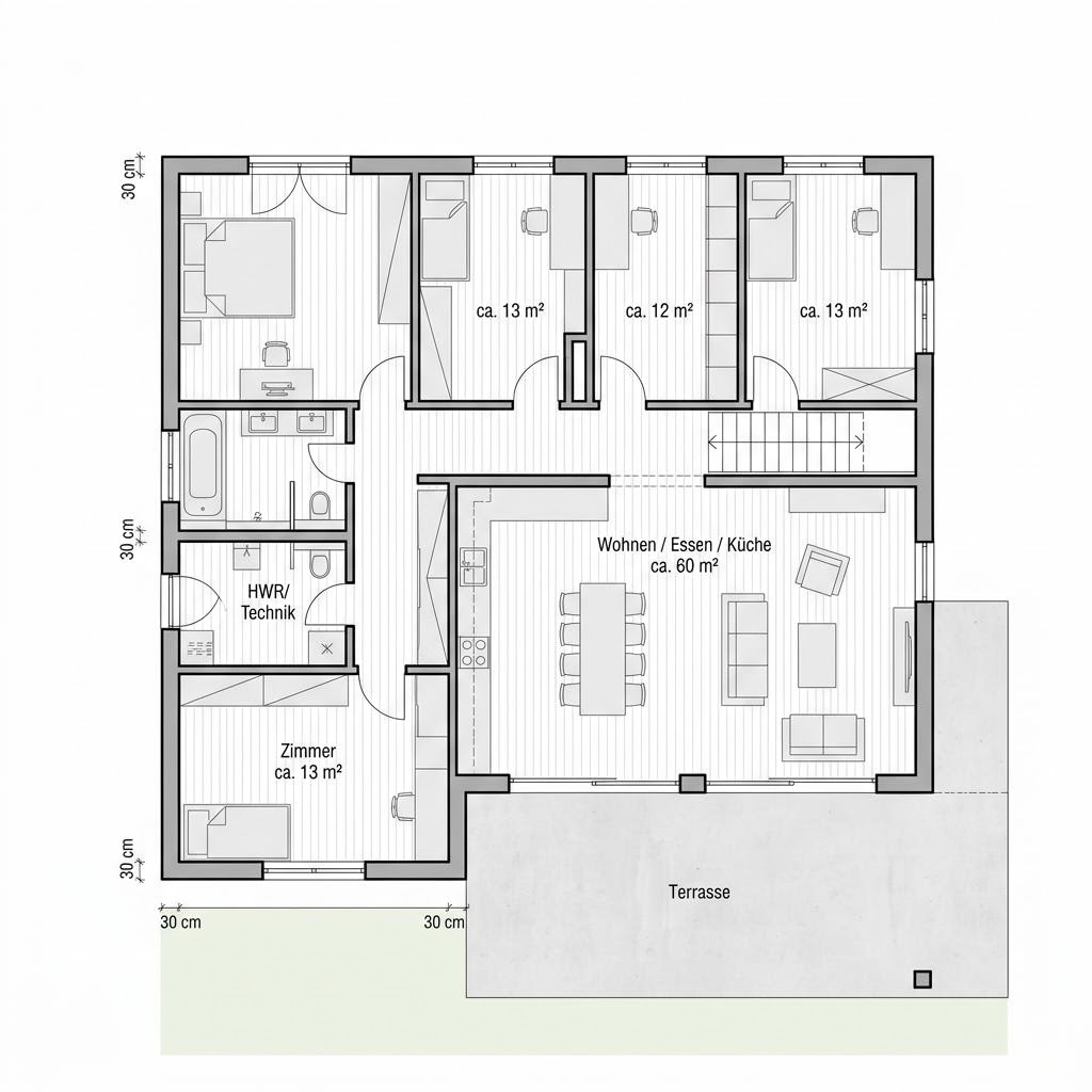 Plattegrond Cube 150 van Regnauer Hausbau — 150 m², 4 kamers
