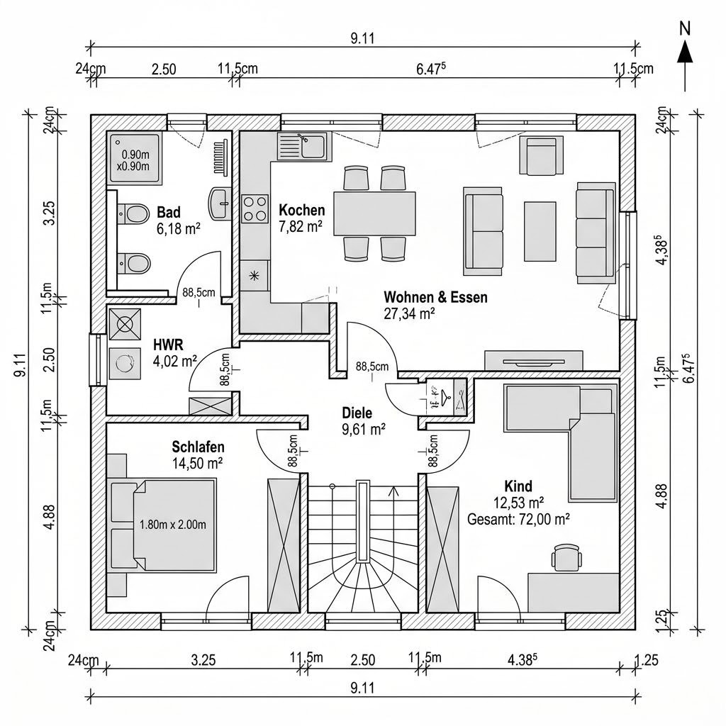 Plattegrond Anbaumodul 72 van Regnauer Hausbau — 72 m², 3 kamers
