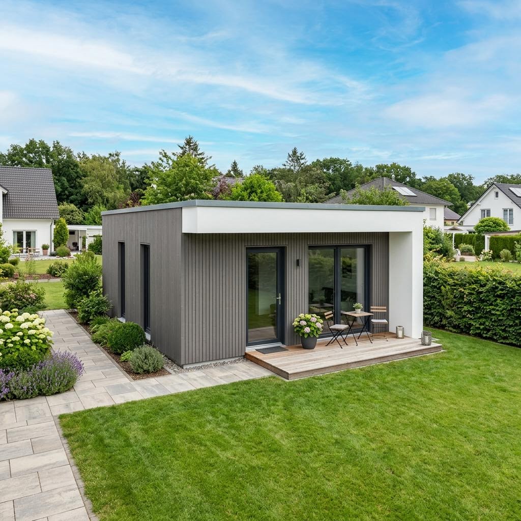 Aan- of opbouw Gartenmodul 30 van Regnauer Hausbau met plat dak — prefab woning van 30 m²