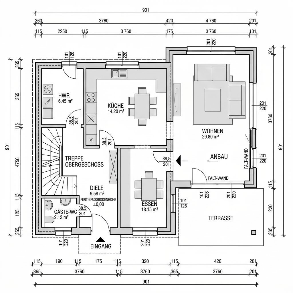 Plattegrond Gartenmodul 30 van Regnauer Hausbau — 30 m², 1 kamers