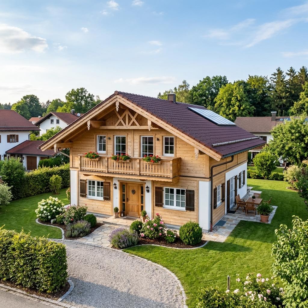 Holzhaus Holzhaus Tegernsee 148 van Regnauer Hausbau met zadeldak — prefab woning van 148 m²