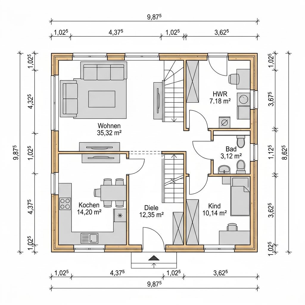 Plattegrond Holzhaus Tegernsee 148 van Regnauer Hausbau — 148 m², 5 kamers