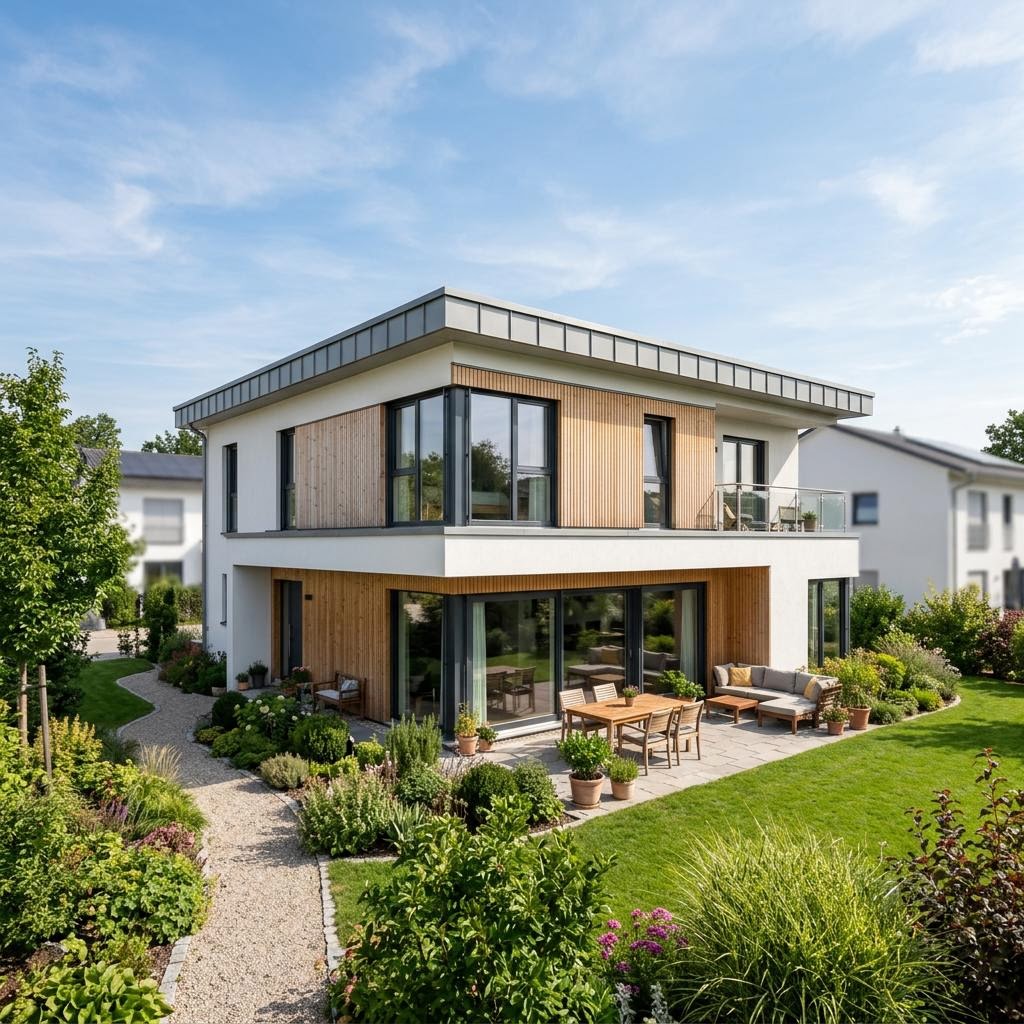 Kubuswoning Kubushaus Cube 172 van Regnauer Hausbau met plat dak — prefab woning van 172 m²