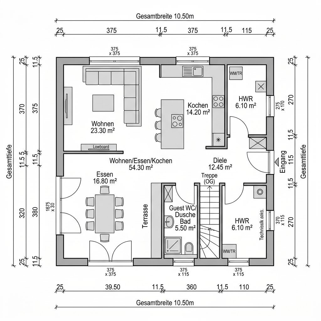 Plattegrond Kubushaus Cube 172 van Regnauer Hausbau — 172 m², 5 kamers