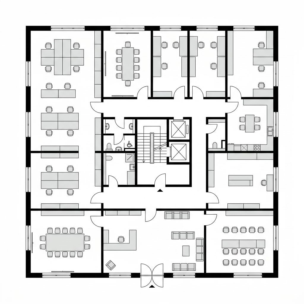 Plattegrond Verkaufsgebäude Vital-Businessgebäude van Regnauer Hausbau — 900 m², 8 kamers