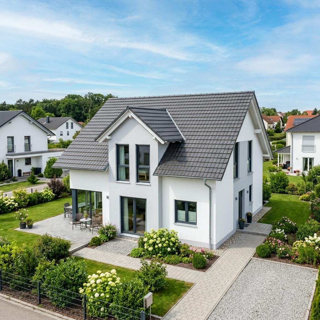 Casco prefab woning Ausbauhaus Life 142 van RENSCH-HAUS met dwerggevel met dakkapel — prefab woning van 142 m²