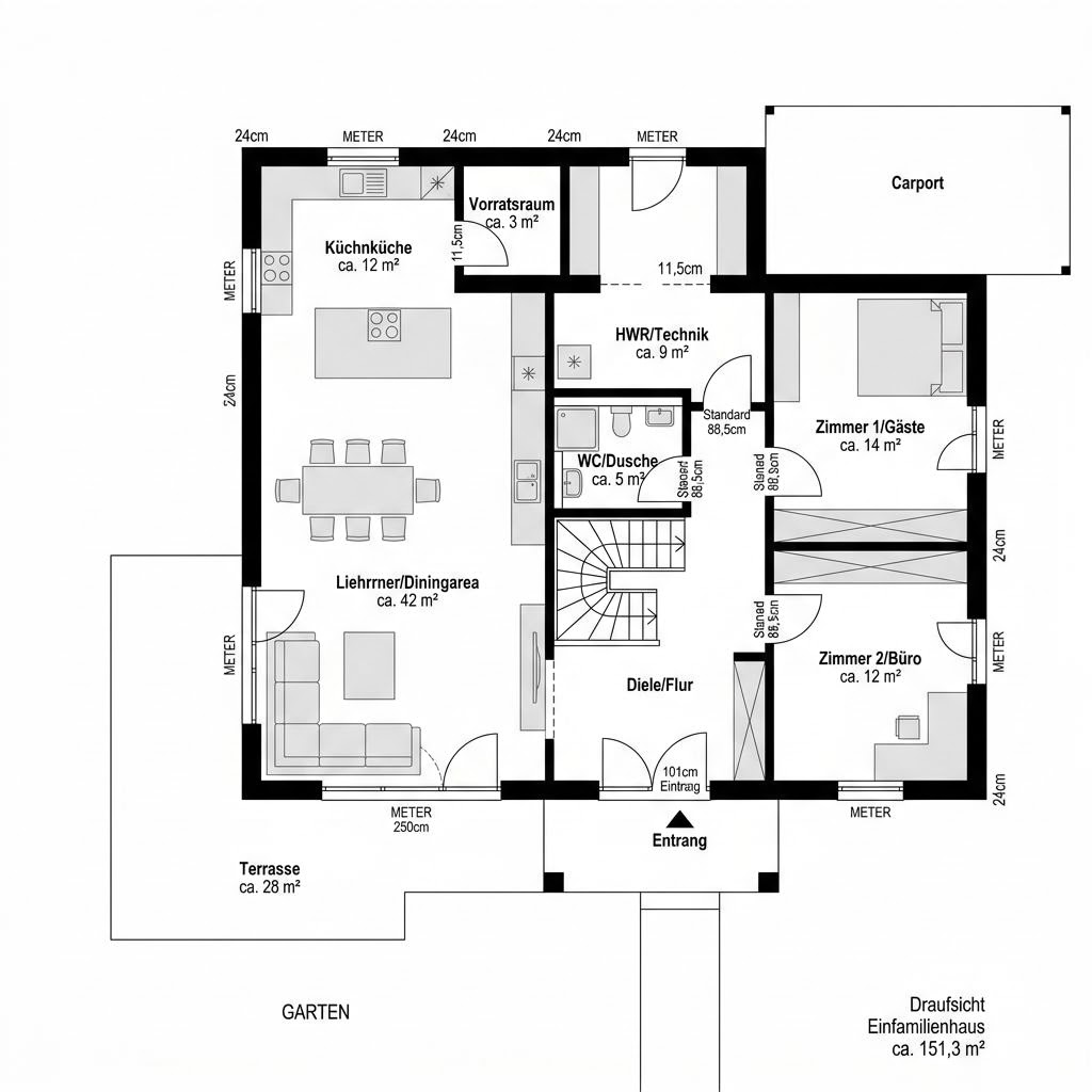 Plattegrond CLOU 156 van RENSCH-HAUS — 151 m², 5 kamers