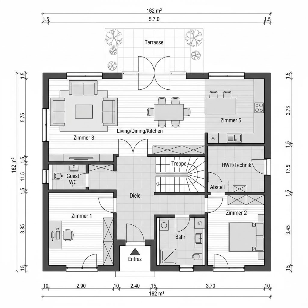 Plattegrond CLOU 166 van RENSCH-HAUS — 162 m², 6 kamers