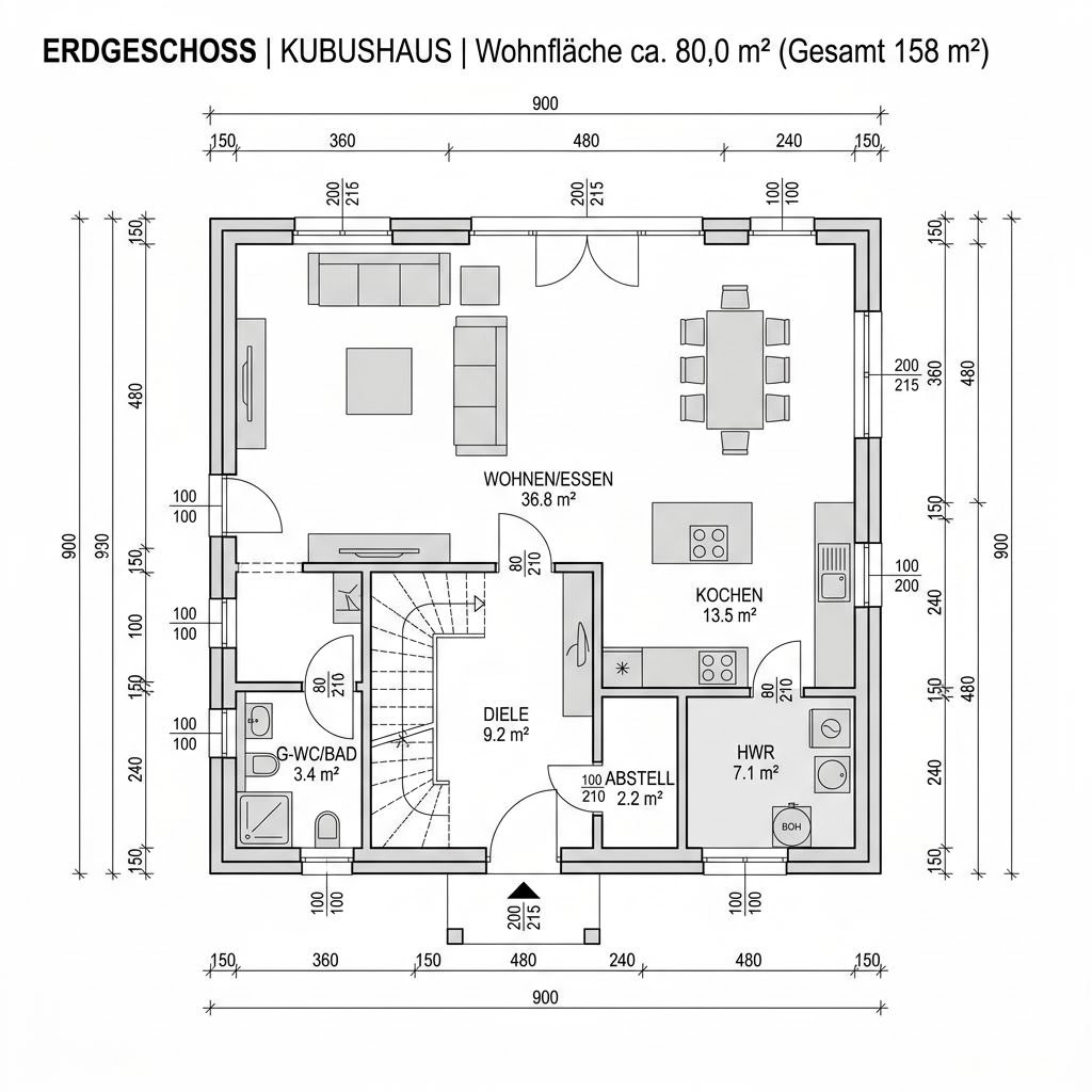 Plattegrond Kubushaus Clou 158 van RENSCH-HAUS — 158 m², 5 kamers