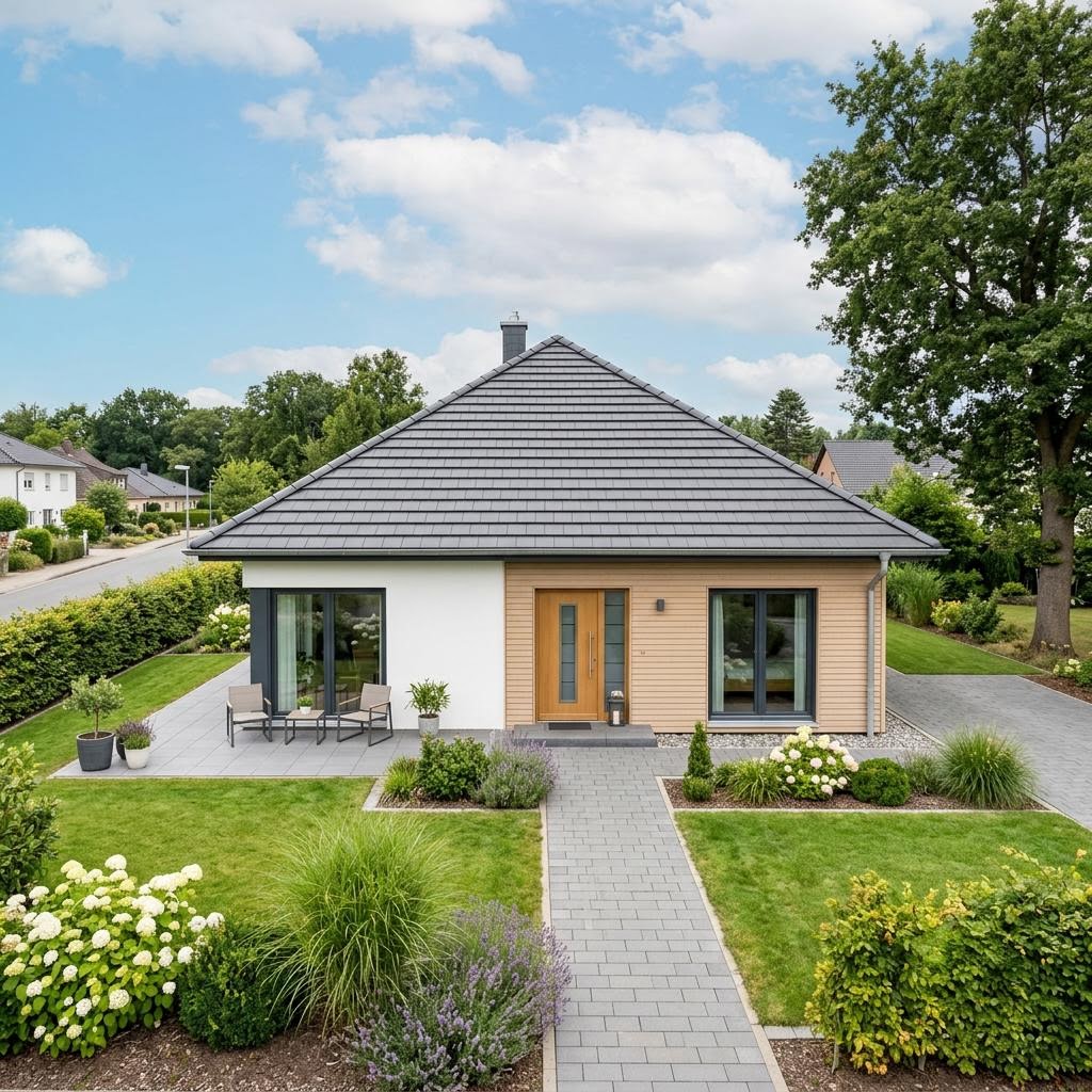 Compacte woning Singlehaus Solo 88 van RENSCH-HAUS met tentdak — prefab woning van 88 m²