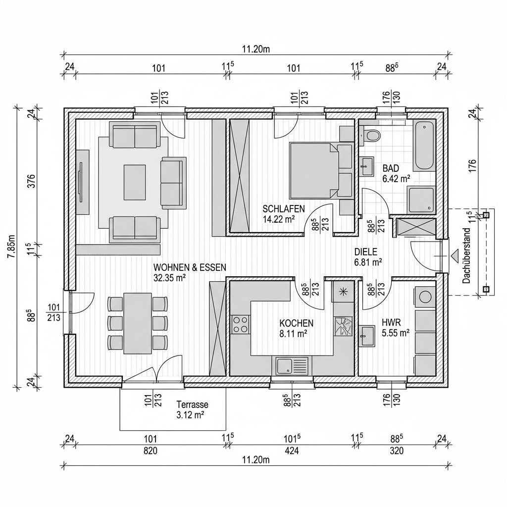 Plattegrond Singlehaus Solo 88 van RENSCH-HAUS — 88 m², 3 kamers