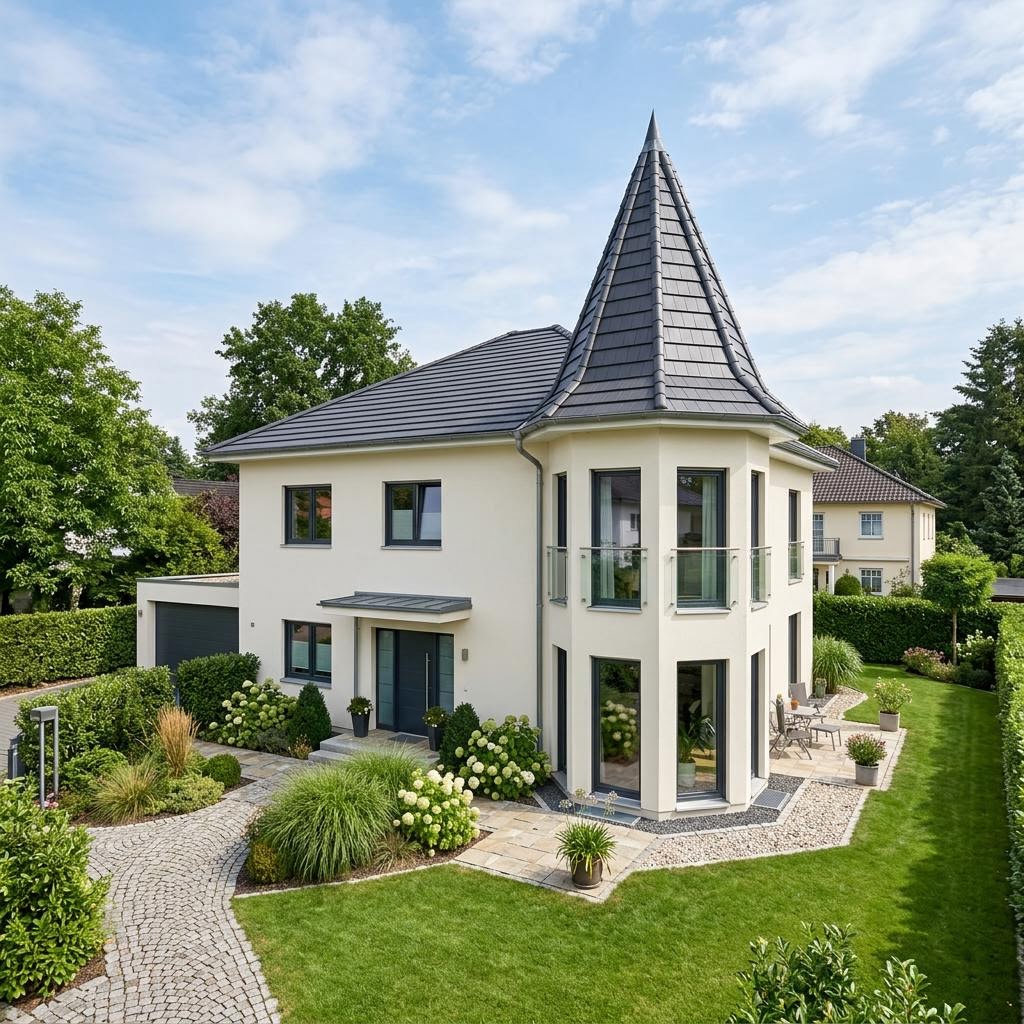 Stadsvilla Villa Turm 158 van RENSCH-HAUS met torenspits — prefab woning van 158 m²
