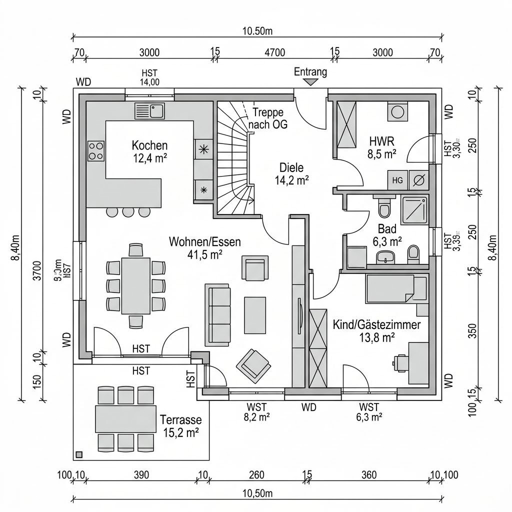 Plattegrond Villa Turm 158 van RENSCH-HAUS — 158 m², 5 kamers