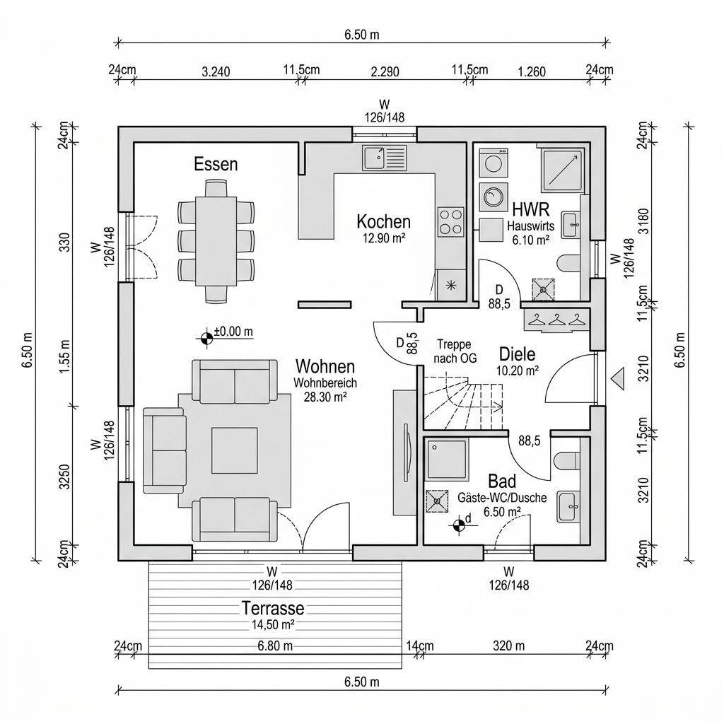 Plattegrond Doppelhaus Nordic Duo 130 van ScanHaus Marlow — 130 m², 5 kamers
