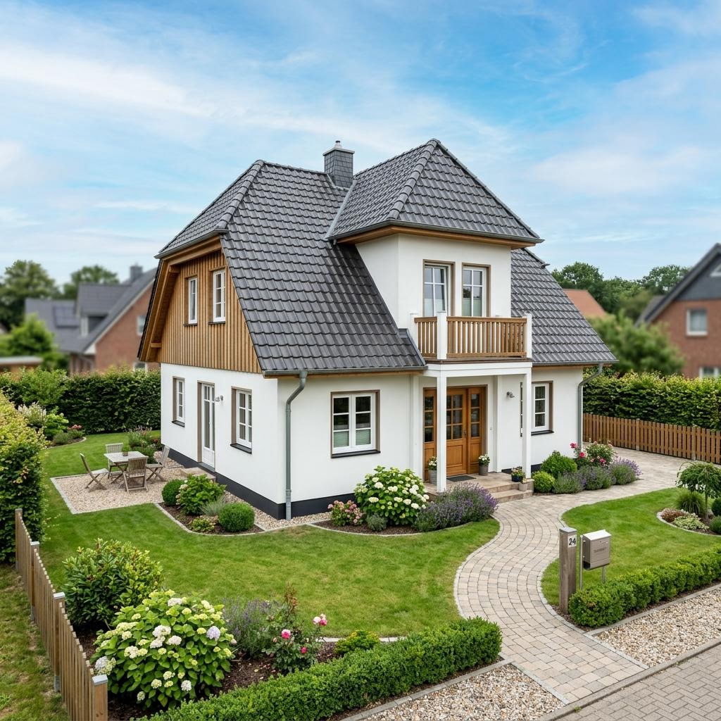 Kapiteinshuis Kapitänshaus Fehmarn 120 van ScanHaus Marlow met wolfsdak — prefab woning van 120 m²