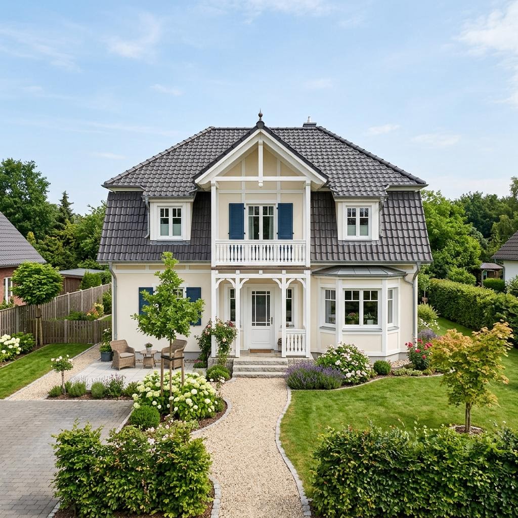 Kapiteinshuis Kapitänshaus Warnemünde 132 van ScanHaus Marlow met wolfsdak — prefab woning van 132 m²