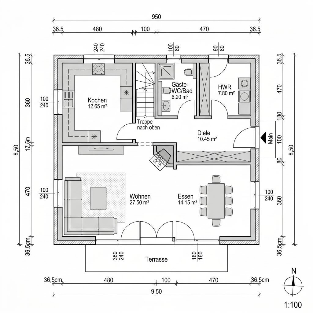 Plattegrond Kapitänshaus Warnemünde 132 van ScanHaus Marlow — 132 m², 5 kamers