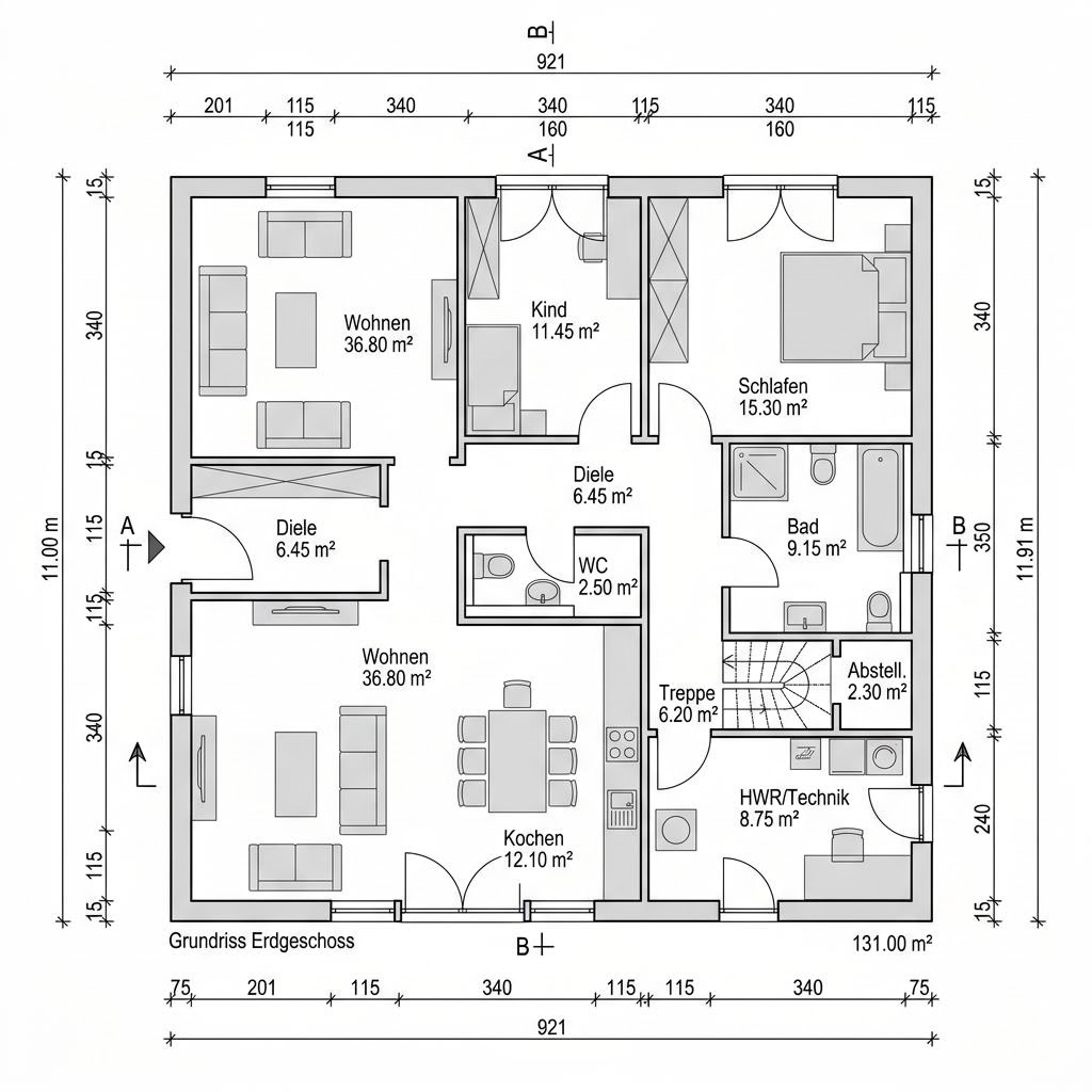 Plattegrond Nordic Zwerch 131 van ScanHaus Marlow — 131 m², 4 kamers