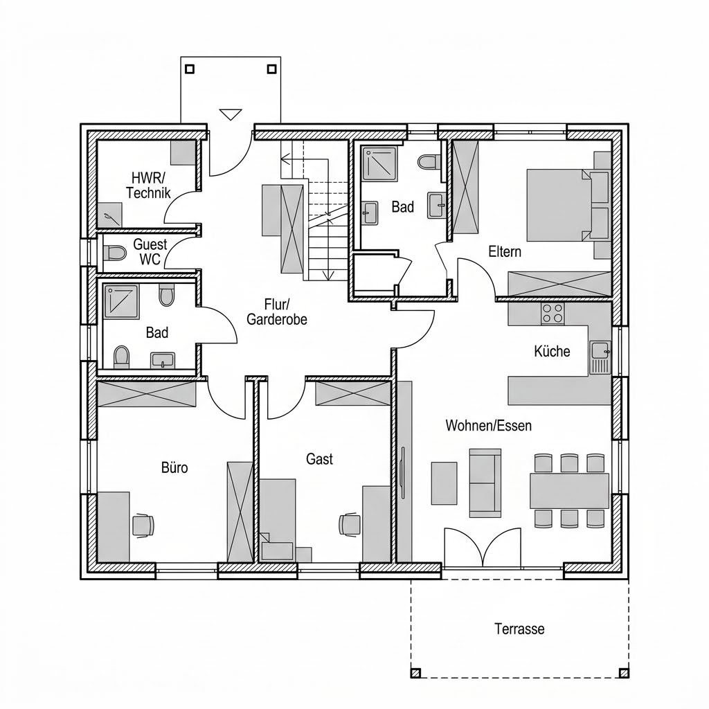 Plattegrond SH 131 — Var. C van ScanHaus Marlow — 131 m², 5 kamers